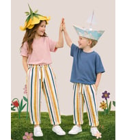 Çizgili Dokuma Unisex Kız Erkek Çocuk Dokuma Pantolon İlkbahar-Yaz 2-8 Yaş (Çok Renkli)