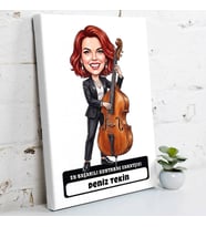 Kontrbas Sanatçısına Hediye Kadın Karikatürlü Kanvas Tablo