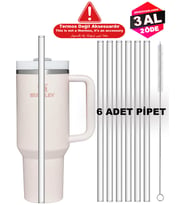Stanley Termosla Uyumlu Yedek Pipet, 6'lı Yeniden Kullanılabilir Pipet, Plastik, Şeffaf Fırça Hediyeli