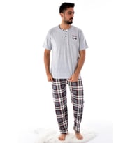 Erkek 2105 Ekose Desenli Kısa Kol  Pijama Takımı (Gri)