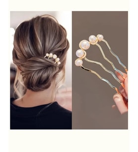 1 Adet-Kadınlar İçin Elegant Saç Takı – İncili Fransız Twist Saç Çatalı, Vintage Bun Maker