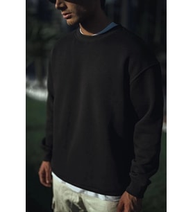 Kışlık Bisiklet Yaka Üç İplik Basic SweatShirt - Siyah