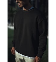 Kışlık Bisiklet Yaka Üç İplik Basic SweatShirt - Siyah