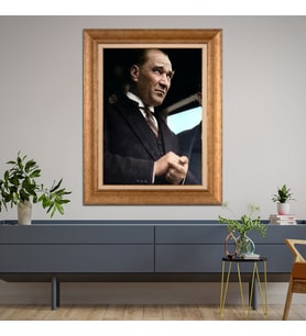Altın Paspartulu Atatürk  Çerçeveli Tablo C650 (Gold)
