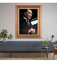 Altın Paspartulu Atatürk  Çerçeveli Tablo C650 (Gold)