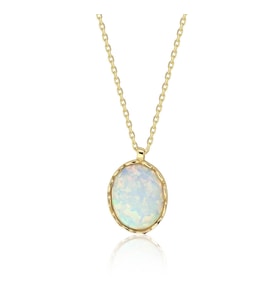 Opal Taşlı Oval Altın Kolye