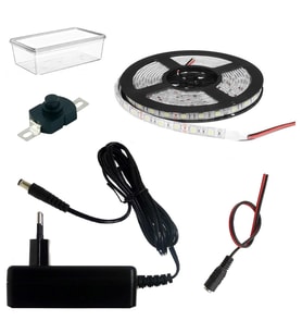 DC 12V Şerit Led 5 Metre Tek Çipli Beyaz Işık Lamba Anahtar Adaptörlü Aydınlatma Devresi Öğrenci Hobi Deney Seti