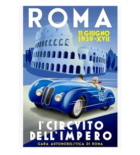 Roma Vıntage Grand Prıx Otomobil Yarışı Baskısı Tablo Ahşap Poster Dekoratif