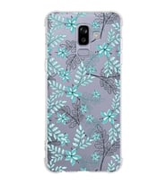 Samsung Galaxy J8 (2018)  Köşe Korumalı Antişok Kapak Floral Su Yeşili Tasarımlı Şeffaf  Kılıf