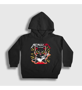 Presmono Unisex Çocuk Siyah Metallicat Metallica Kedili Kapüşonlu Sweatshirt 460497tt