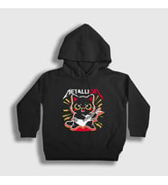 Presmono Unisex Çocuk Siyah Metallicat Metallica Kedili Kapüşonlu Sweatshirt 460497tt