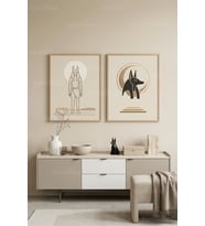 Minimal Mısır Anubis Figürleri 2’li Ahşap Çerçeveli Tablo Seti