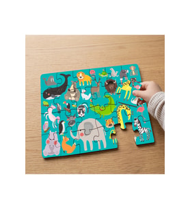 Renkli Sevimli Hayvanlar Tasarımlı 24 Parça Ahşap Çocuk Puzzle