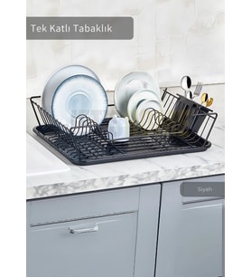 Tek Katlı Bulas¸ıklık Tezgah U¨stu¨ Tabaklık BPA FREE Bulas¸ık Sepeti Siyah