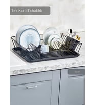 Tek Katlı Bulas¸ıklık Tezgah U¨stu¨ Tabaklık BPA FREE Bulas¸ık Sepeti Siyah