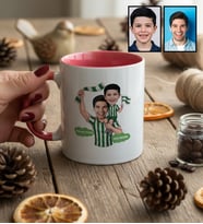 Kişiye Özel Karikatürlü Yeşil Beyaz Baba Oğul Kupa Bardak Babalar Günü Hediyesi