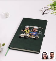BK Gift Kişiye Özel Sevgililer Karikatürlü Yeşil Termo Deri Defter Model 96