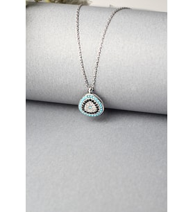 Nazar Boncuklu Kolye Mavi Taşlı 925 Ayar Zirkon Taşlı Kolye (Silver)