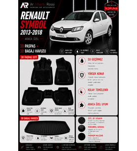 RENAULT SYMBOL 2013-2018 Araca Özel 3D Paspas + 3D Bagaj Havuzu