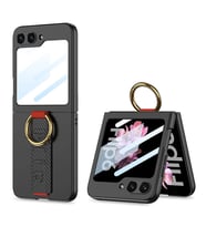 Samsung Galaxy Z Flip 6 Kılıf Kamera Korumalı Yüzüklü Karbon Tasarımlı Flip Ring (Siyah)