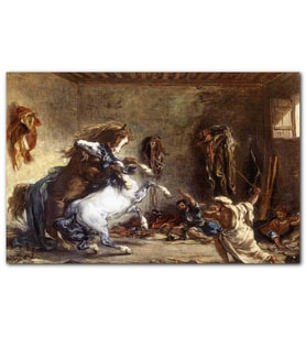 Cakatablo Ahırda Dövüşen Arap Atları Eugène Delacroix Sanat Görseli