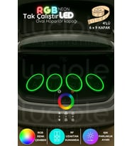 Şerit LED LED 4’lü 6x9 inç Oval RGB Neon Hoparlör Kapağı  RF Kumandalı Renkli Işık Efektli Modifiye Set