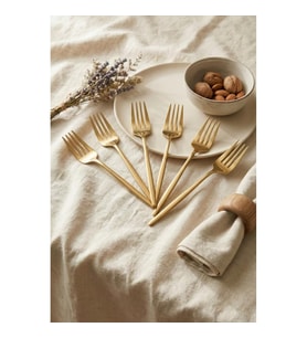 6lı Lüks Gold Paslanmaz Çelik Yemek Çatalı Seti (21 cm)