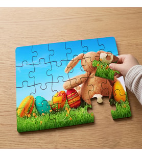 Paskalya Yumurtaları - Peluş Tavşan Tasarımlı 24 Parça Ahşap Çocuk Puzzle MPK0003