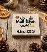 Kişiye Özel Mali İşler Müdürü Bardak Altlığı  Hediyesi (Krem)