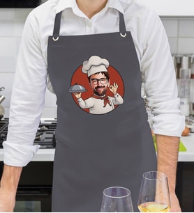 BK Gift Kişiye Özel Erkek Chef Karikatürlü Profesyonel Antrasit Mutfak Önlüğü, Aşçı Önlüğü, Şef Önlüğü, Arkadaşa Hediye-2