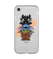 Iphone XR Uyumlu Sevimli Baby Yoda ve Stitch Desenli Şeffaf Telefon Kılıfı