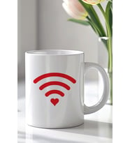 Kalp WiFi Simgeli 330ml Baskılı Beyaz Seramik Kupa Bardak