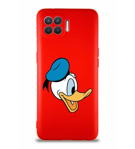 Oppo Reno 4 Lite Soft Premier Kapak Donald Duck-F Tasarımlı Silikon Kılıf - Kırmızı (Şeffaf)