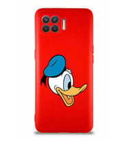 Oppo Reno 4 Lite Soft Premier Kapak Donald Duck-F Tasarımlı Silikon Kılıf - Kırmızı (Şeffaf)