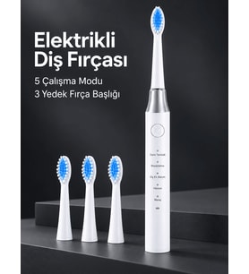 5 Çalışma Modlu Beyaz Elektrikli Diş Fırçası 3 Yedek Başlık Hediyeli