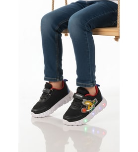 Ruffon Füme Cırtlı Işıklı Hafif Unisex Çocuk Spor Ayakkabı 1015 P (Siyah)