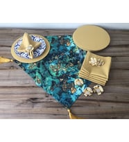 SOFRA SUNUM SETİ YEŞİL GOLD MALAKİT DESENLİ (Krem)