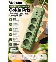 4’Lü Akıllı Priz Tek Dokunuşla Fiş Çıkarma 2 Metre Kablo 2 + Usb 15W Hızlı 3680W