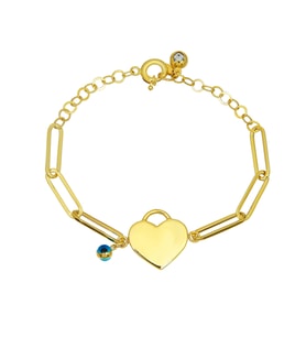 Barika Jewelry Kadın 14 Ayar Altın Kalpli Nazar Boncuklu Bileklik
