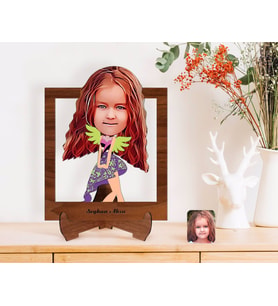 BK Gift Kişiye Özel Kız Çocuk Karikatürlü Ahşap Standlı 3D Biblo-11 (Beyaz)