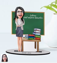 BK Gift Kişiye Özel Kadın Almanca Öğretmeni Karikatürlü Ahşap Biblo Model-1 (Beyaz)