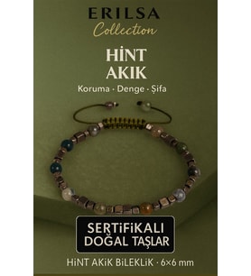 Sertifikalı Doğal Terahertz Hint Akik Taşı Bileklik 6x6 mm - Denge ve Şifa Taşı (Çok Renkli)