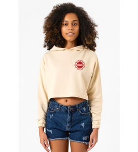 Chicago Fire Logo Bej Kadın Crop Kapşonlu