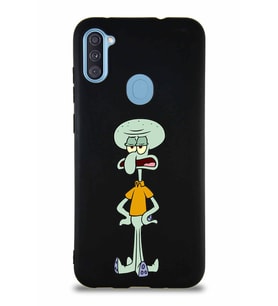 Samsung Galaxy A11 Soft Premier Kapak Squidward Dokunaç Tasarımlı Silikon Kılıf - Siyah (Şeffaf)