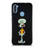 Samsung Galaxy A11 Soft Premier Kapak Squidward Dokunaç Tasarımlı Silikon Kılıf - Siyah (Şeffaf)