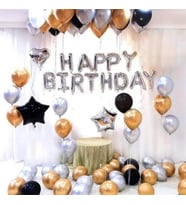 Happy Birthday Gümüş Siyah Beyaz Set -