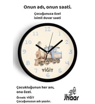 İsme Özel Tren Çocuk Odası Duvar Saati Orta Boy 30 cm Siyah Camlı Sessiz