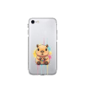 iPhone SE 2020 ile Uyumlu Splash Kapibara Tasarımlı Şeffaf Silikon Kılıf