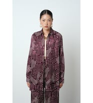 Kadın Bordo Renk Puantiye Desenli Oversize Kesim Gömlek