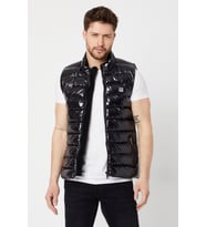 Erkek Siyah Slim Fit Parlak Şişme Yelek (Siyah)